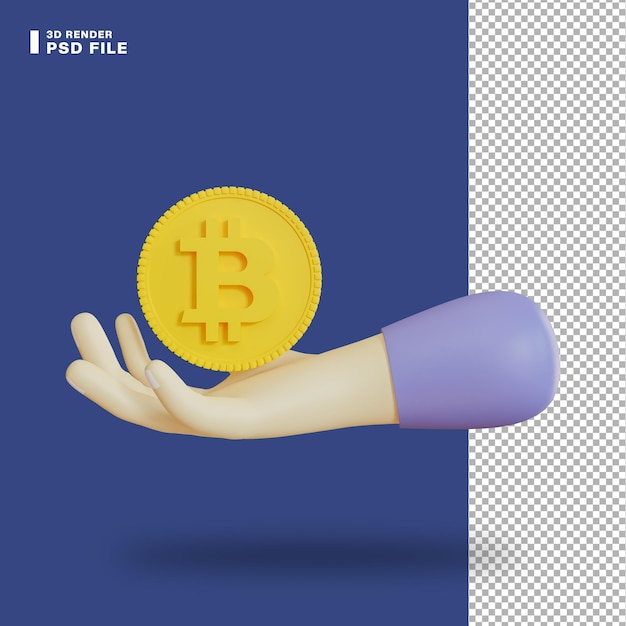 3d illustrazione mano che dà bitcoin