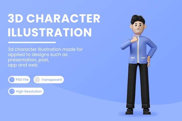 3d illustrazione personaggio dei cartoni animati pollici in su Psd Premium