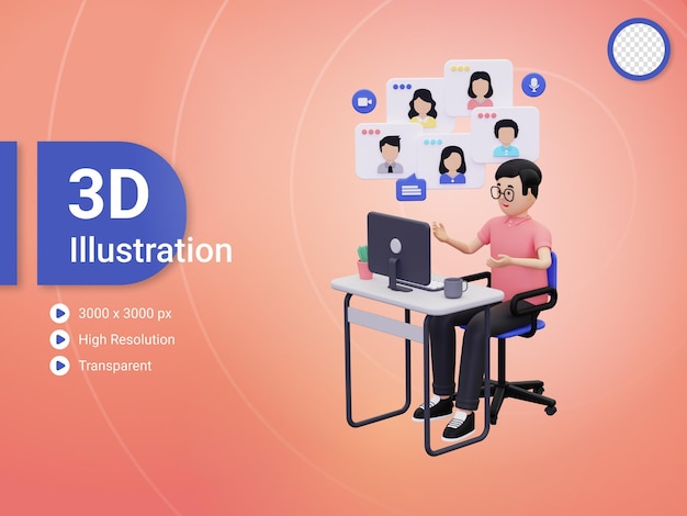 3d ilustração de discussão de aprendizagem on-line