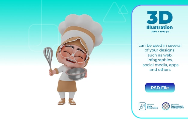 3d ilustração de personagem de chef fofo