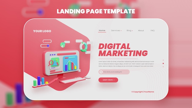 3d ilustração digital merketing web template premium psd