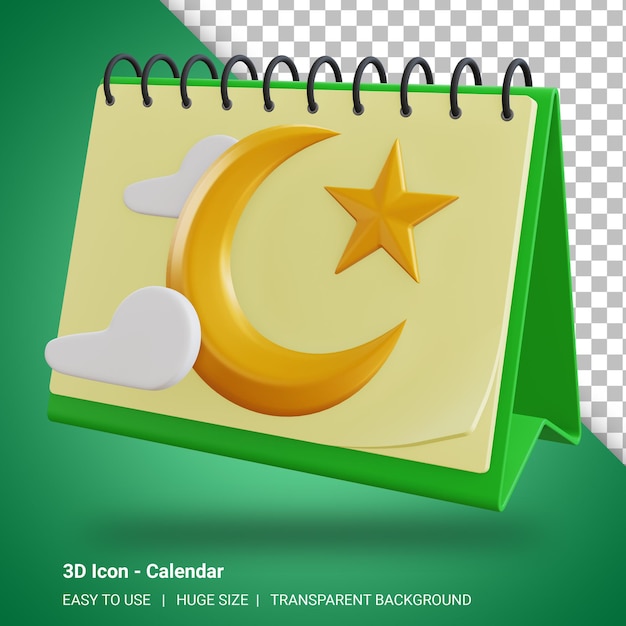 3d ilustração do calendário de jejum do mês do ramadã com fundo transparente