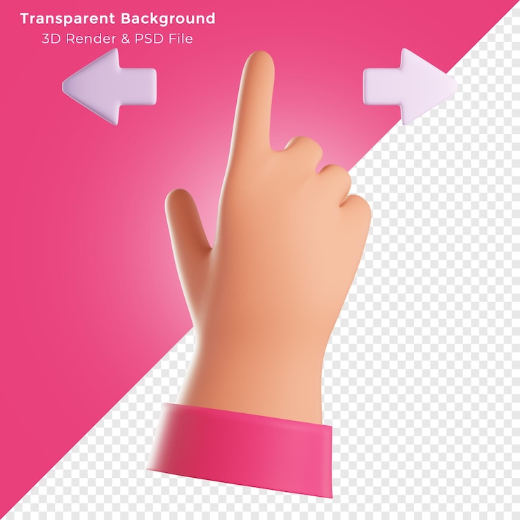 PSD 3d ilustração mão swipe rl art isolada em fundo transparente