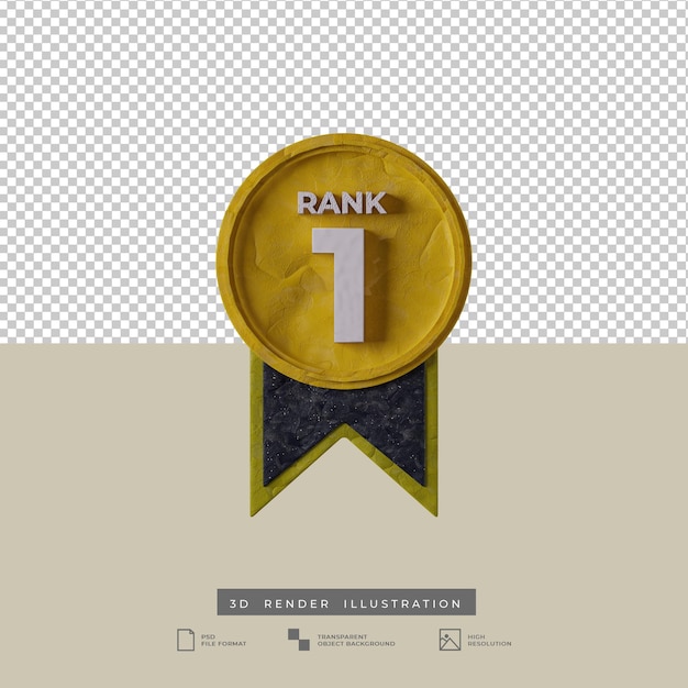 3d ilustração medalha rank 1 ícone vista frontal