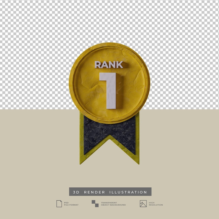 PSD 3d ilustração medalha rank 1 ícone vista frontal