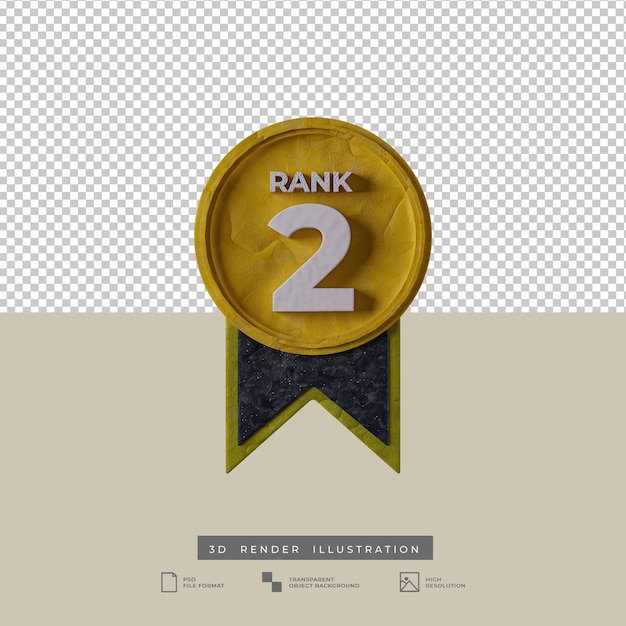 PSD 3d ilustração medalha rank 2 ícone vista frontal