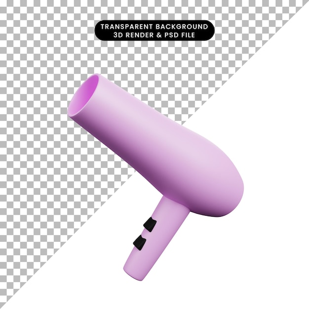 PSD 3d ilustração simples ícone beleza objeto secador de cabelo