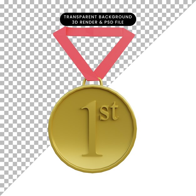 3d ilustração simples objeto 1ª medalhas