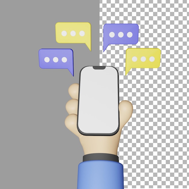 PSD 3d ilustração tela em branco do smartphone com notificação de bate-papo