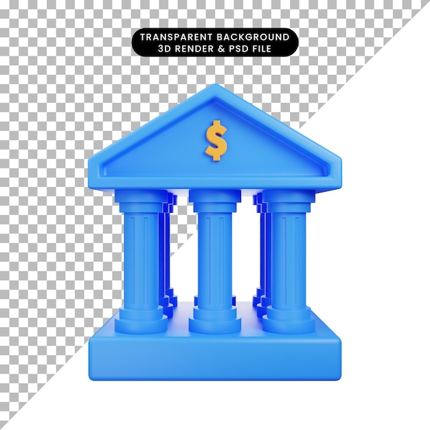 3D ilustrace bankovní ikony, budovy, architektury, 3D rendering