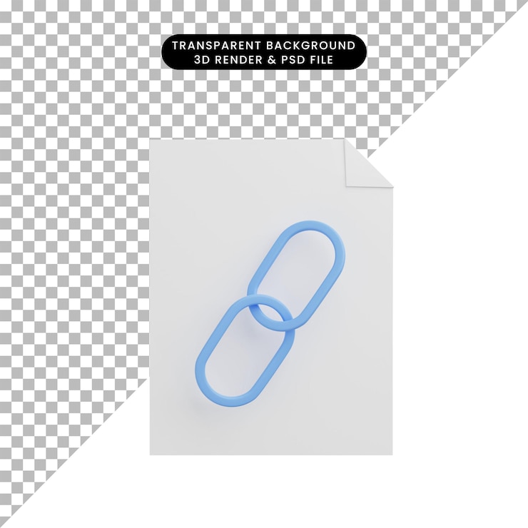 PSD 3d ilustrace, ikona, papírový soubor s ikonou řetězu