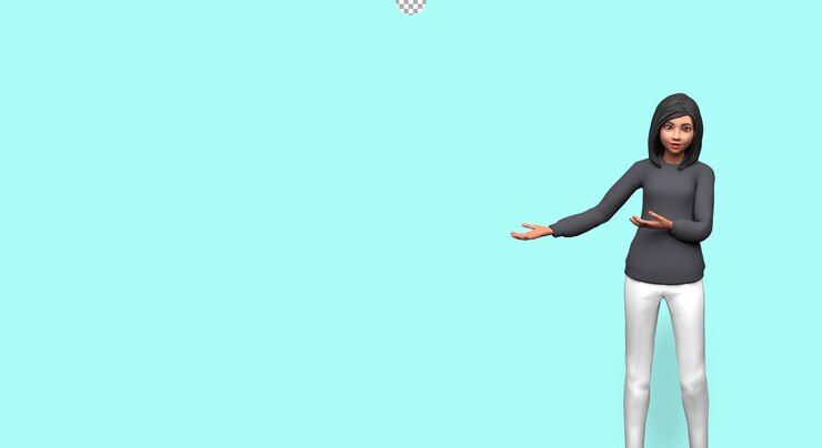 PSD 3d ilustrace kreslené postavičky. krásná dívka ukazuje doleva