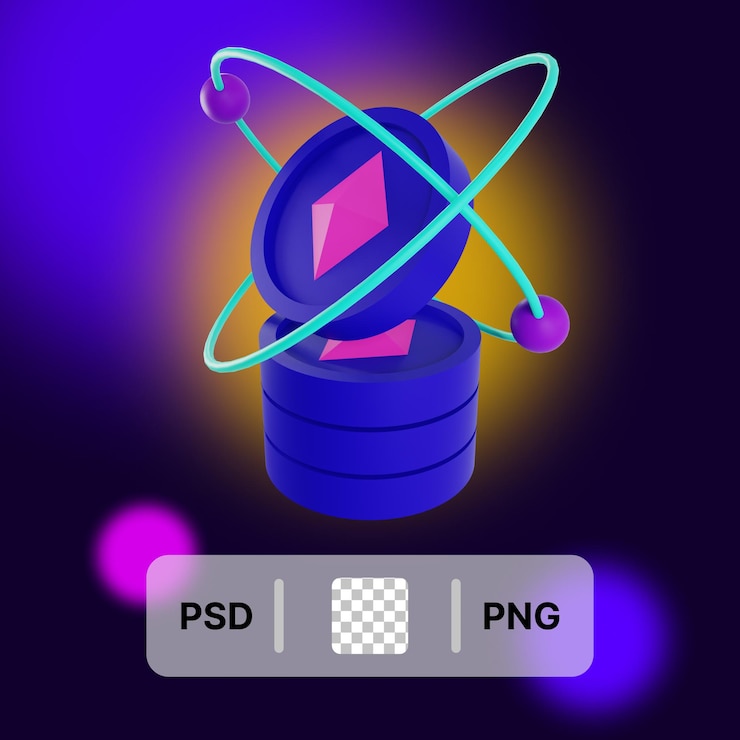 PSD 3d ilustrace kryptoměnové mince