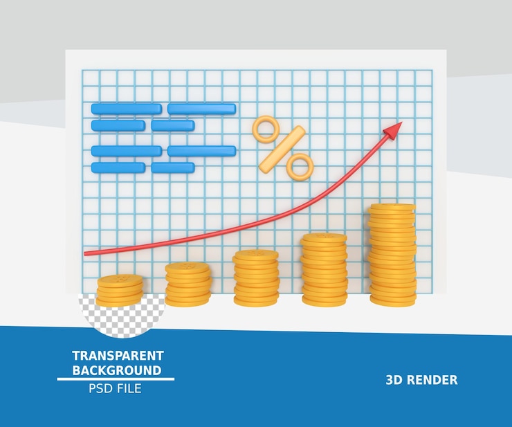 PSD 3d ilustrace rostoucího obchodního financování