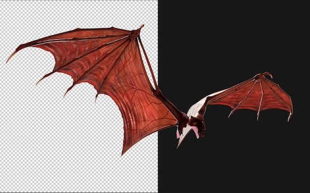 PSD 3d ilustración ala de dragón rojo alas de diablo rojo plumaje de ala de demonio rojo aislado en fondo oscuro