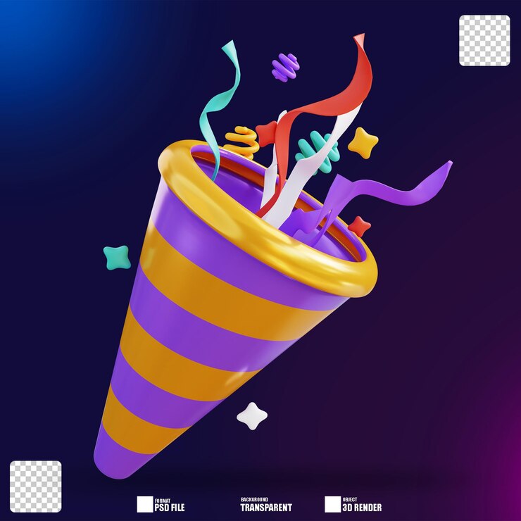 PSD 3d ilustración año nuevo trompeta 2