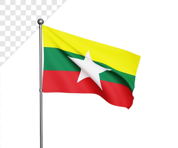 PSD 3d ilustración de la bandera de myanmar