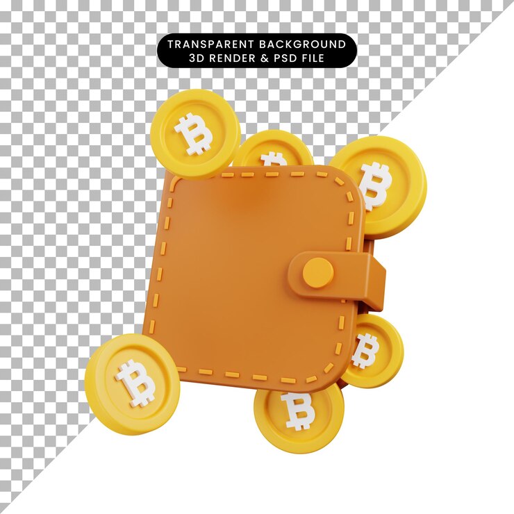 PSD 3d ilustración bitcoin icono billetera 3d render estilo