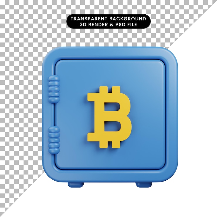 PSD 3d ilustración bitcoin icono seguro 3d render estilo