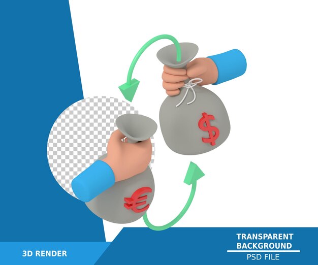 3d ilustración de cambio de moneda dólar y euro