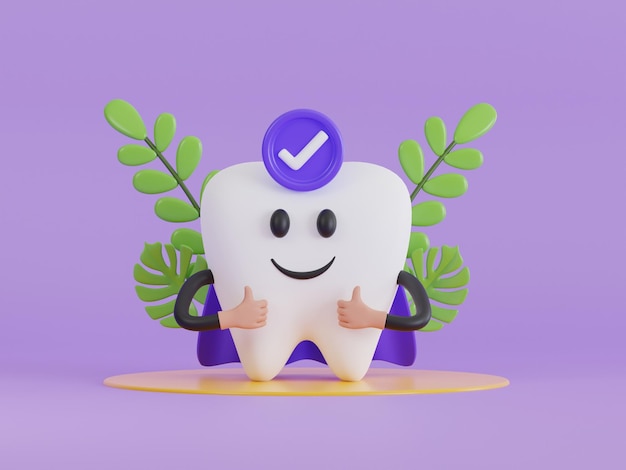 3d, ilustración, de, diente sano, protección de los dientes, cuidado dental, concepto médico dental