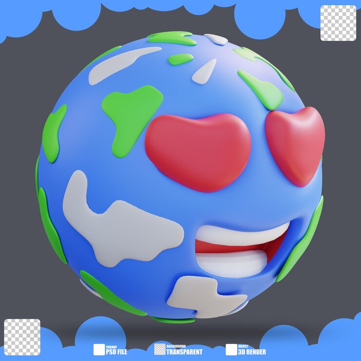 PSD 3d ilustración emoji amor mundo 2