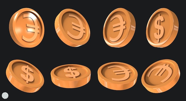 PSD 3d ilustración euro moneda icono dinero 3d render