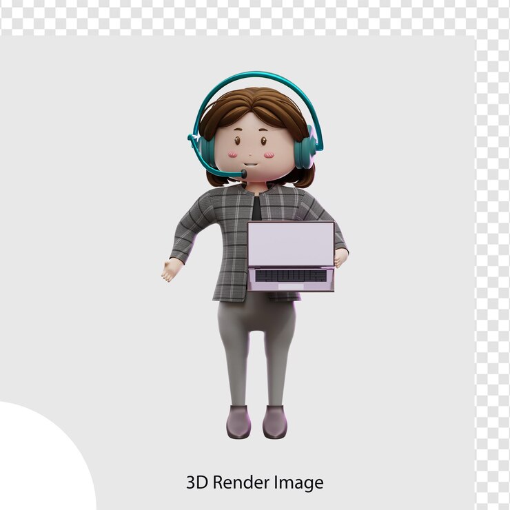 PSD 3d ilustración femenina servicio al cliente con laptop