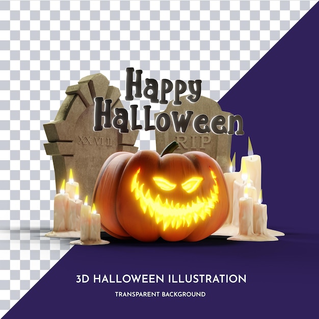 3d ilustración de halloween jackolantern tumbas y velas sobre fondo aislado