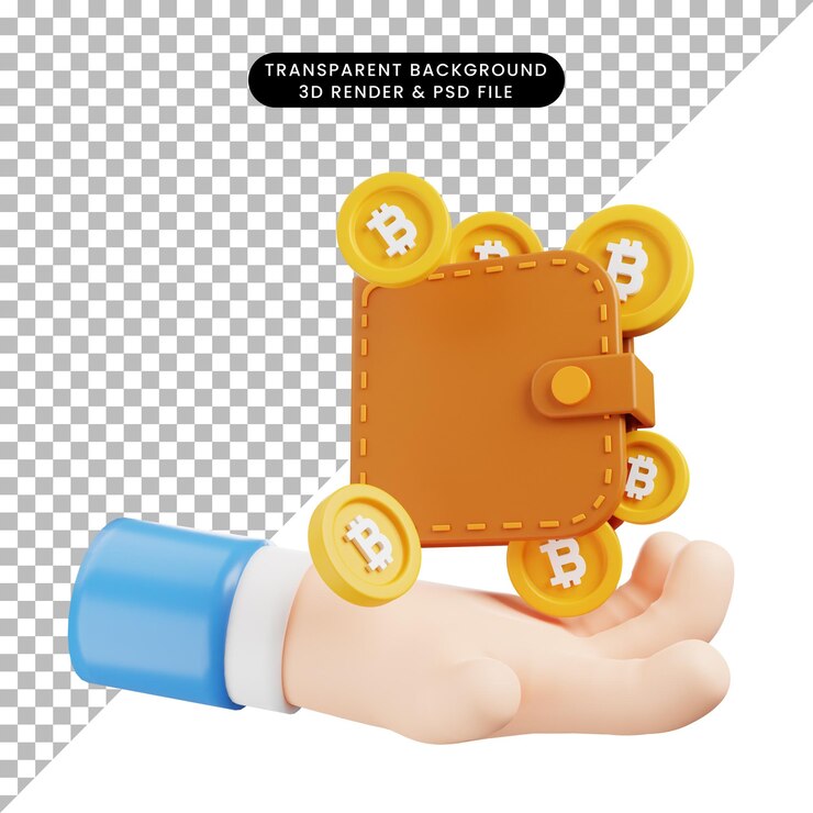 PSD 3d ilustración de icono de banca 3d mano sosteniendo crypto wallet 3d rendering