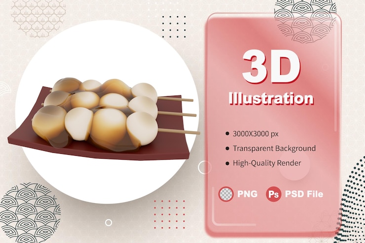PSD 3d ilustración japón dango
