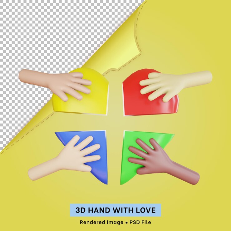 PSD 3d ilustración de una mano con amor