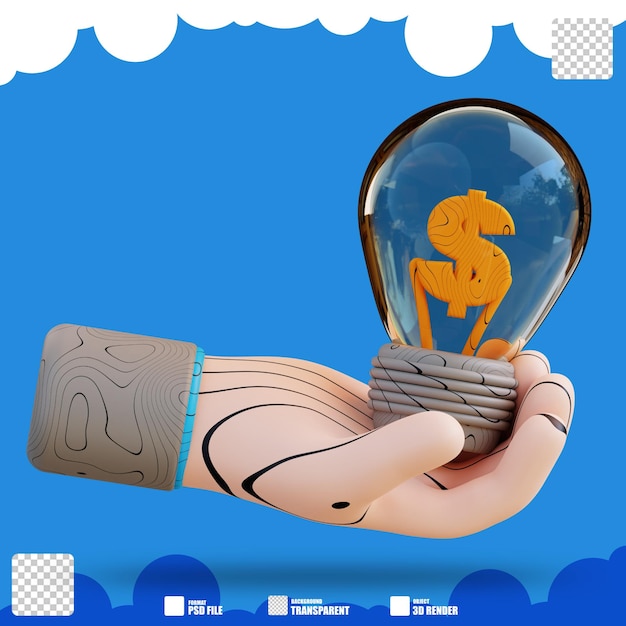 PSD 3d ilustración mano dando idea financiera 2