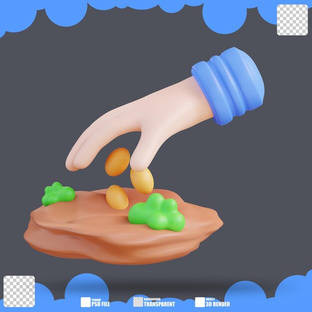 3d ilustración mano mostrar plantar semillas 3
