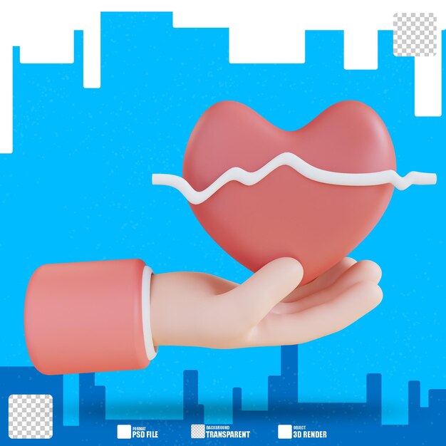 3d ilustración mano que muestra la salud del corazón 3
