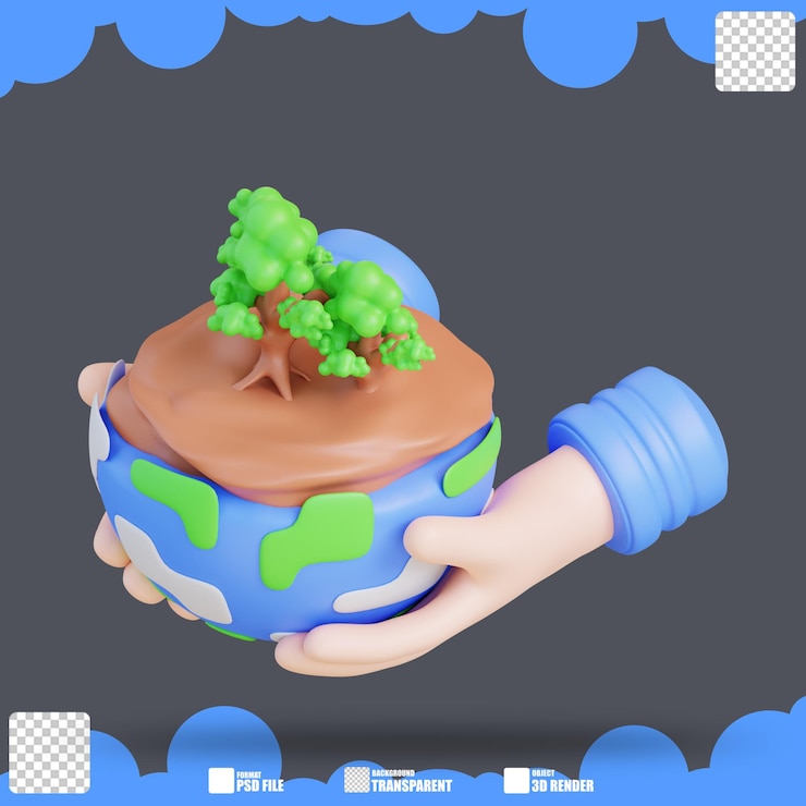PSD 3d ilustración mano sosteniendo bosque verde tropical 2