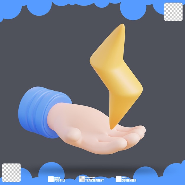 3d ilustración mano sosteniendo electricidad 3