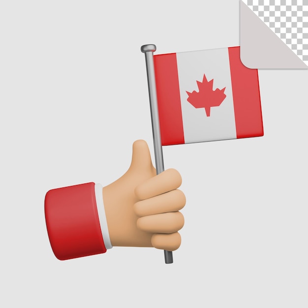 PSD 3d ilustración mano sujetando la bandera de canadá