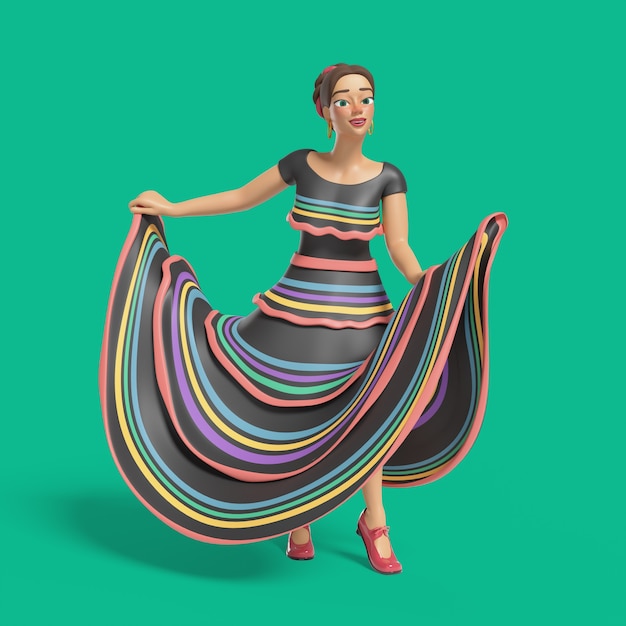 PSD 3d ilustración de mujer mostrando una pose de baile