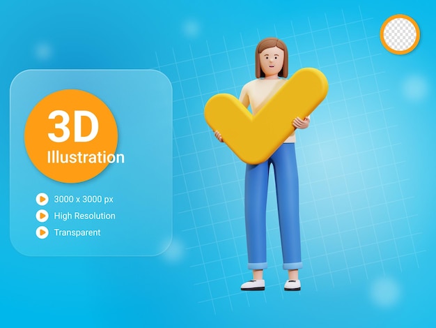 3d Ilustración de una mujer que sostiene una casilla