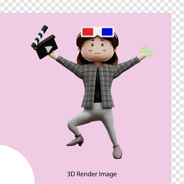 PSD 3d ilustración mujer viendo la película