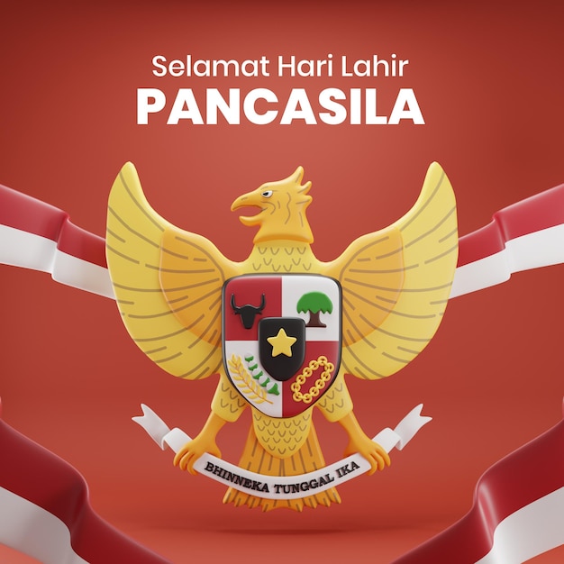 PSD 3d ilustración saludos hari pancasila