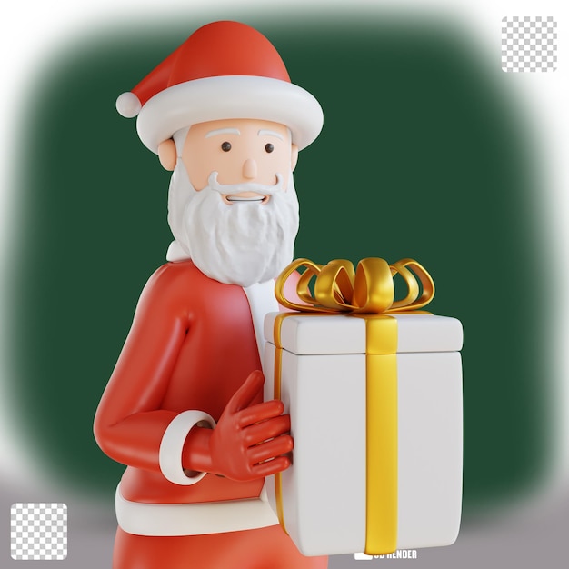 3d ilustración Santa Claus medio cuerpo y caja de regalo 3