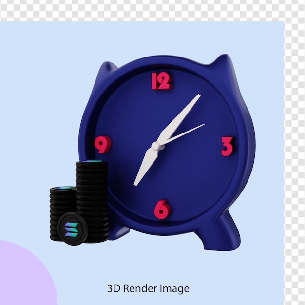 3d ilustración solana crypto coin tiempo de negociación