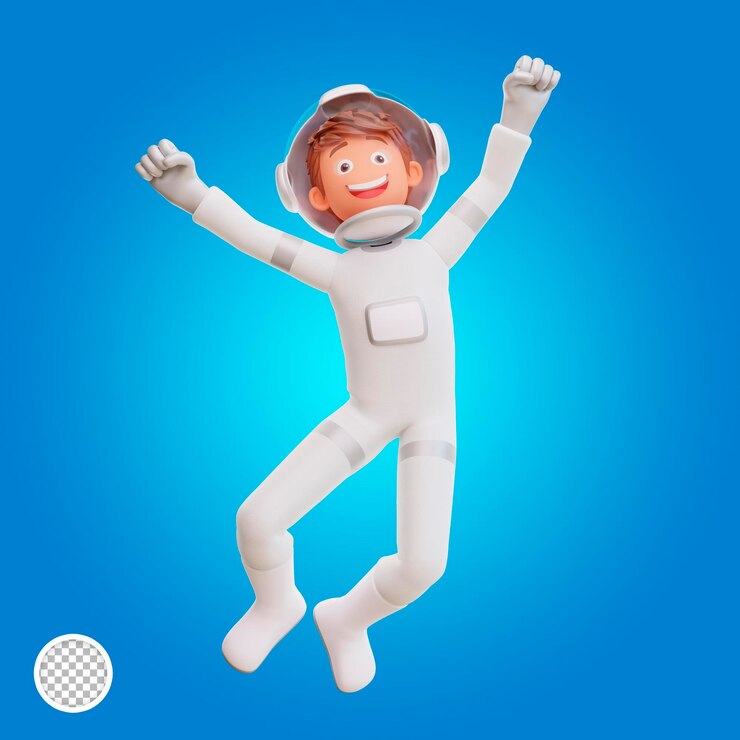 PSD 3d ilustración spaceman astronauta feliz salto