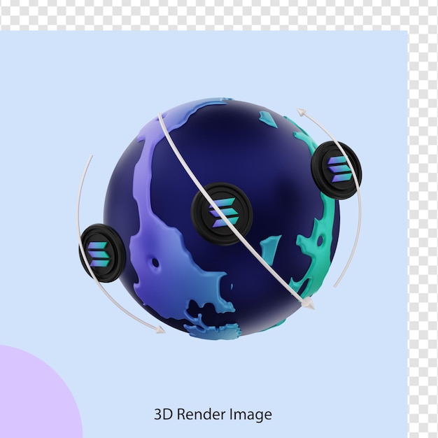 PSD 3d ilustración transacción global solana crypto coin
