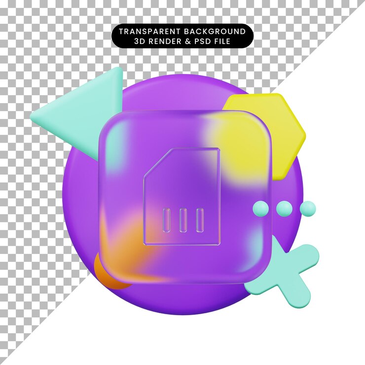 PSD 3d ilustración ui icono glassmorphism tarjeta sim render 3d