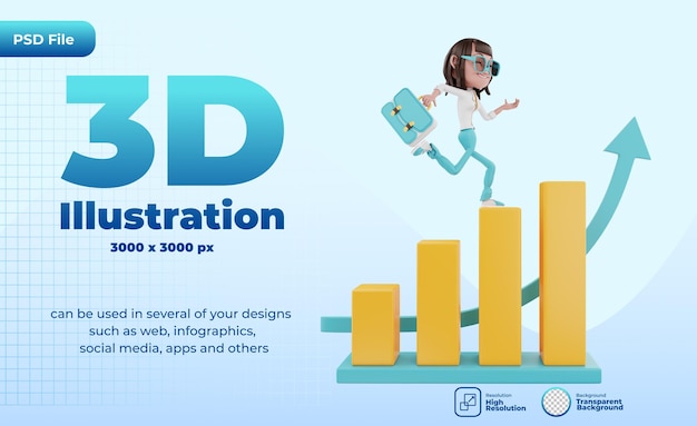 3D in esecuzione con grafici e frecce