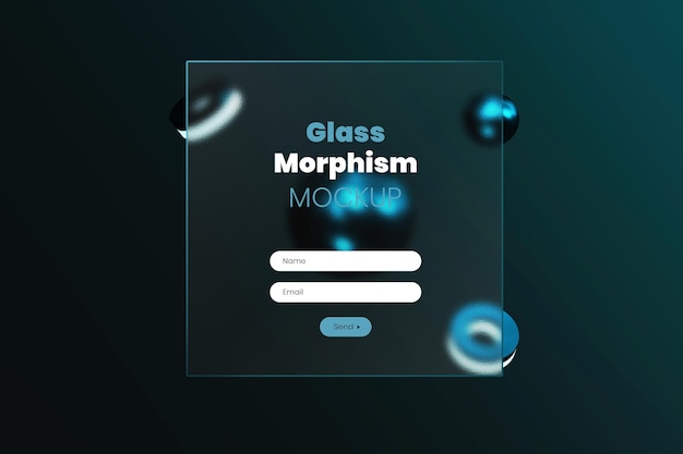 3D-Interface-Mockup mit Frosted-Glas-Morphismus-Effekten