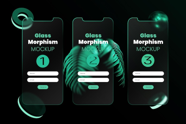 PSD 3d-interface-mockup mit mattglas-morphismus-effekten